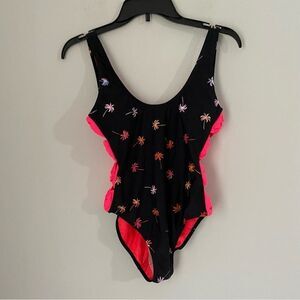 Cyn & Luca Women’s Side Bow Palm Tree Print Black One Piece Swimsuit Size S